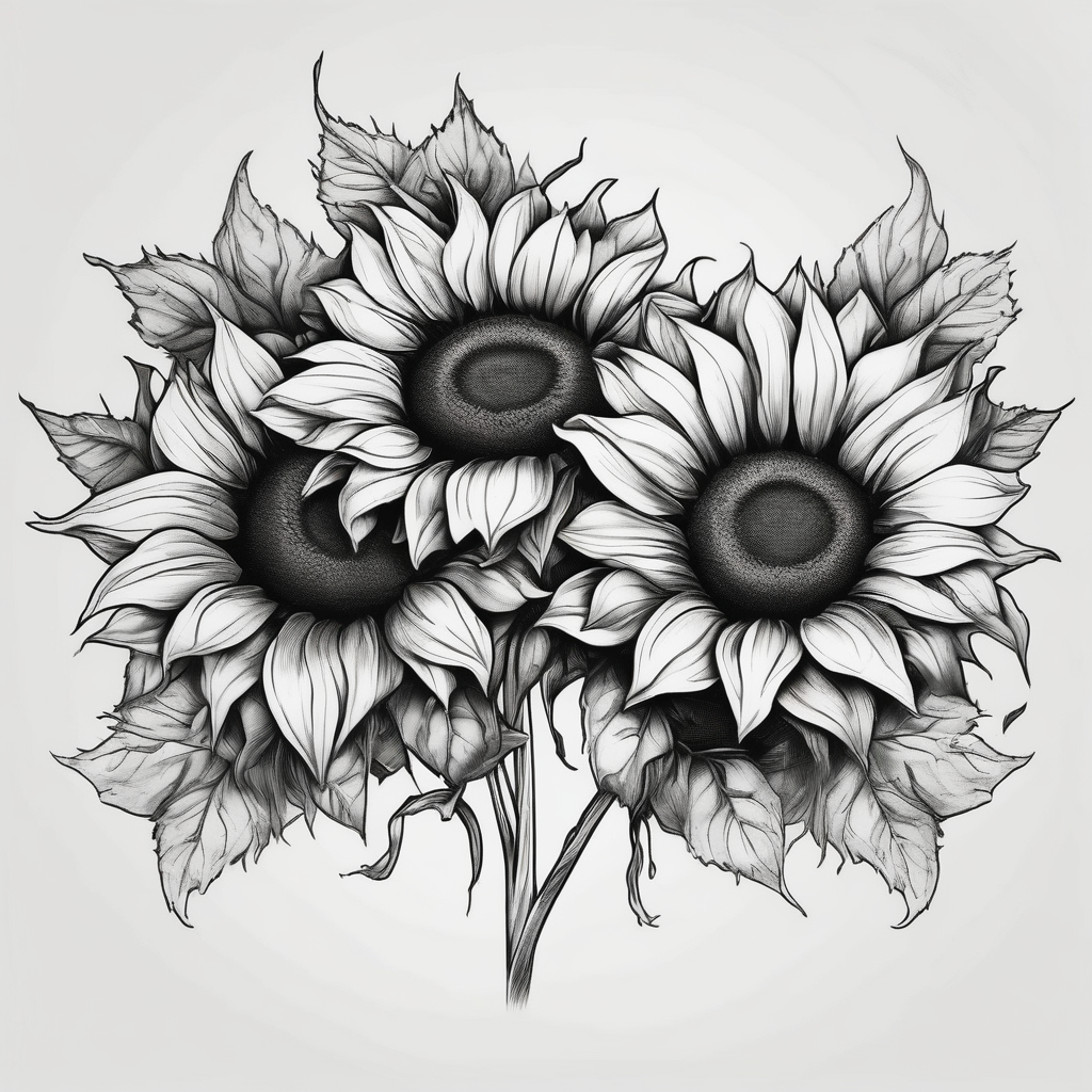 band tattoo with two sunflowers on it english dragon tattoo, AI-generated Black and White tattoo design